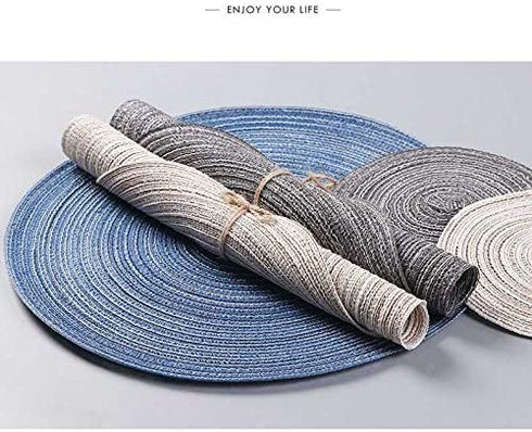 Round Braided/Woven Placemats, Indoor/Outdoor Placemat/Charger, Kitchen Mat for Dinning Table Washable Set of 6 Dark Grey
