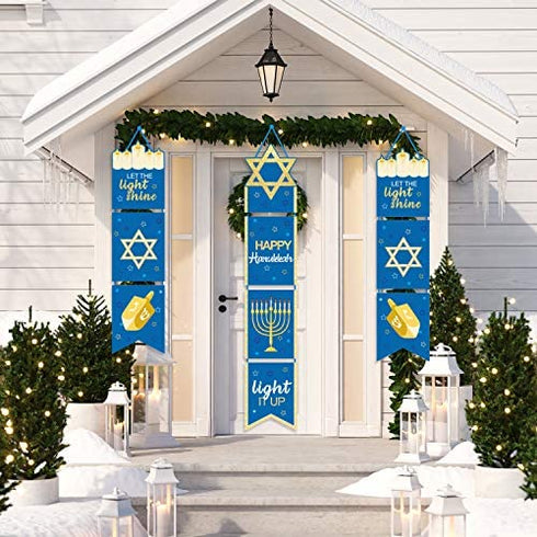 Happy Hanukkah Banner Chanukah Decorations Hanukkah Porch Hanging Welcome Sign for Home Holiday Party Outdoor Decor