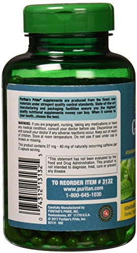 Puritans Pride Green Tea Standardized Extract 315 Mg Capsules, 200 Count
