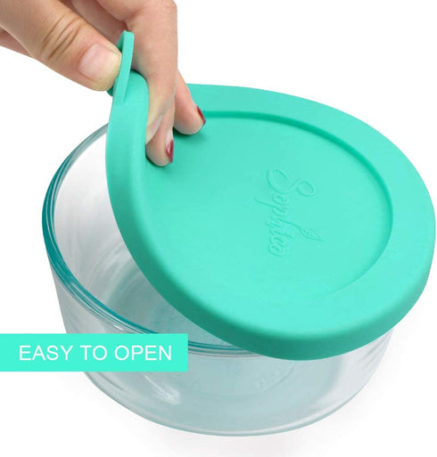 Sophico 2 Cup Round Silicone Storage Cover Lids Replacement for Anchor Hocking and Pyrex 7200-PC Glass Bowls (Container not Included) | Navy Blue-Mint | 4 Pack