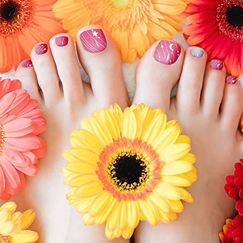 352 Pieces 16 Sheets Full Toe Nail Wraps Toenail Polish Stickers Adhesive Toe Nail Wraps DIY Glitter Toe Nails Manicure Decals with 2 Pieces Nail Files for Women and Girls (Fresh Style)