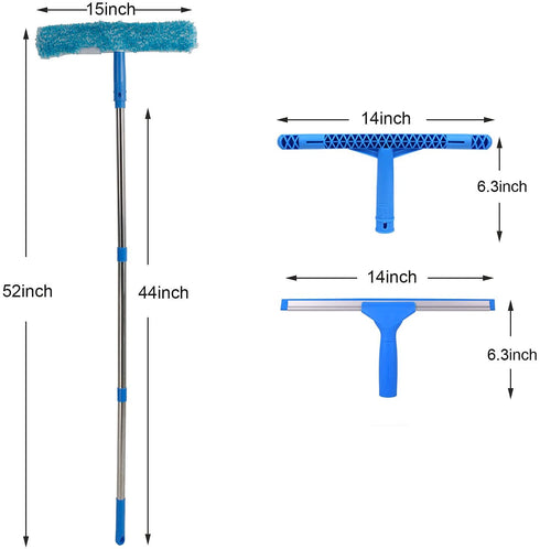 JSMASTER Professional Window Cleaning Combo Squeegee and Microfiber Window Washer with Long Handle 14" 35cm 1pack