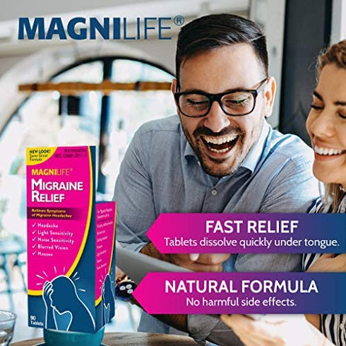 MagniLife Migraine Relief, Fact-Acting, Relieve Throbbing, Pulsating, Stabbing Headache, Ease Nausea, Light & Noise Sensitivity, and Blurred Vision - 90 Tablets