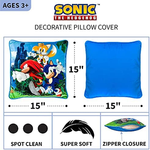 Franco Kids Bedding Soft Decorative Pillow Cover, 15 in x 15 in, Sonic The Hedgehog