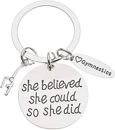 Sportybella Gymnastics Keychain- She Believed She Could So She Did Girls Gymnastics Gift- Gymnastics Jewelry for Gymnast