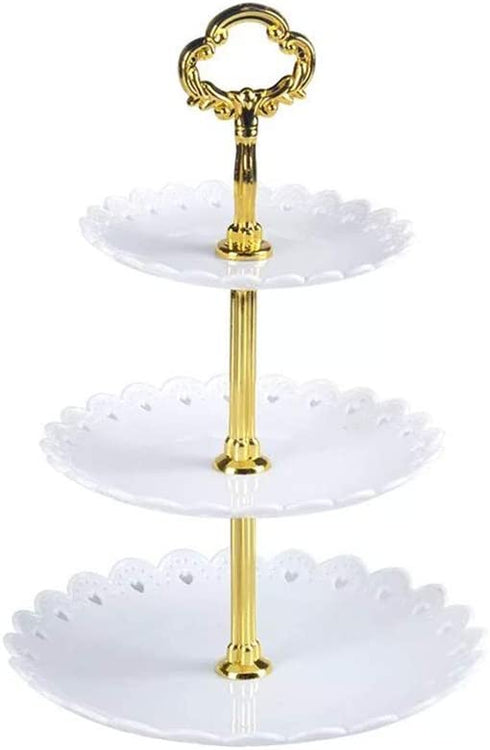 Artliving 3-tier Plastic Cake Stand-Dessert Stand-Cupcake Stand-Tea Party Serving Platter White Gold