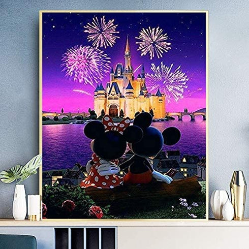 TINDAY Disney DIY Acrylic Paint by Number Kits for Adults Kids Child Beginner Mickey DIY Canvas Painting by Numbers Minnie DIY Painting Acrylic Painting Paint by Numbers Castle 16x20 Inch