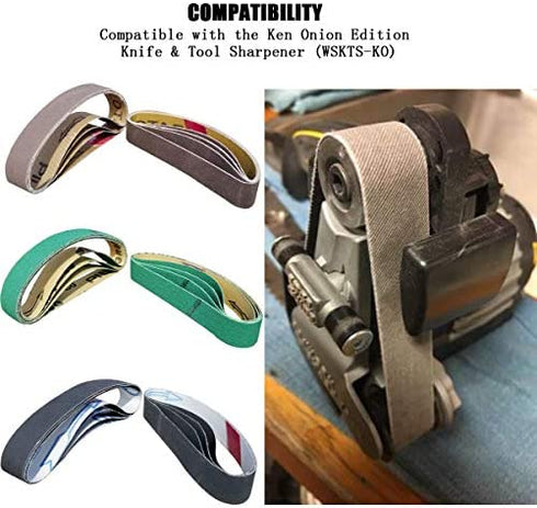 24 Pcs 3/4" x 12" Replacement Belt Kit for Work Sharp Knife & Tool Sharpener Ken Onion Edition (WSKTS-KO) - 80/120/240/400/1000/1200 Grits