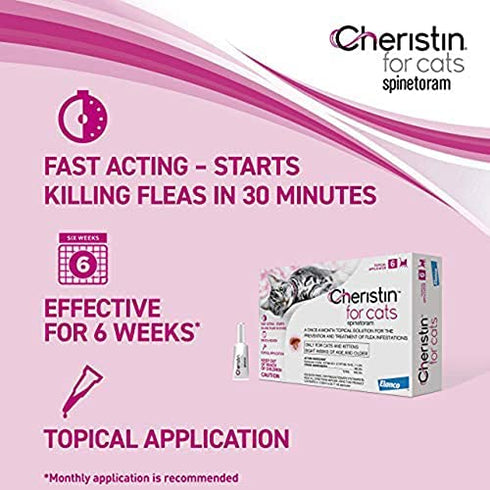 Cheristin for Cats Topical Flea Prevention – Starts Killing Fleas in 30 Minutes, 3 Dose