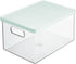 mDesign Plastic Bathroom Under Cabinet Stacking Storage Organizer Bin Box with Lid - Holds Soap, Body Wash, Shampoo, Lotion, Conditioner, Towels, Accessories, Body Spray, Mouthwash - Clear/Mint