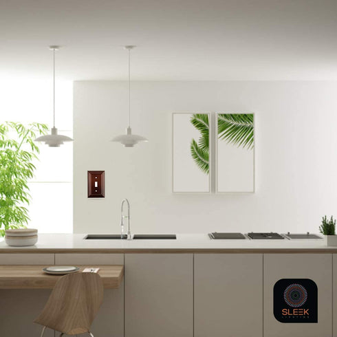 Pack of 4 Wall Plate Outlet Switch Covers by SleekLighting | Decorative Dark Brown Mahogany Look | Variety of Styles: Decorator / Duplex / Toggle / & Combo | Size: 1 Gang Duplex