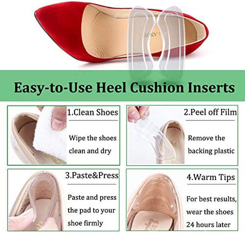 Heel Grips, 8PCS Heel Inserts, 12PCS Shoe Inserts, Gel Heel Cushion Inserts for Women Men, Adhesive Shoe Pads for Loose Shoes, Heel Slipping, Rubbing