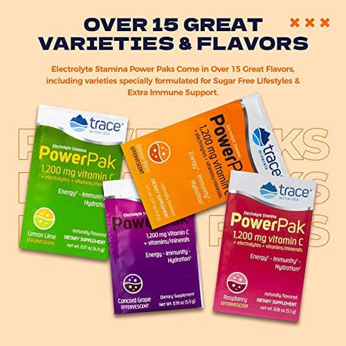 Trace Minerals | Power Pak Electrolyte Powder Packets | 1200 mg Vitamin C, Zinc, Magnesium | Boost Hydration, Immunity, Energy, Muscle Stamina | Orange Blast | 30 Packets