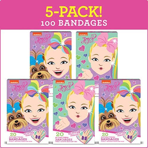JoJo Siwa Kids Bandages, 100 ct Glitter Bandages | Wear Like Stickers, Adhesive Antibacterial Bandages for Minor Cuts, Scrapes, Burns. Easter Basket Stuffers for Kids & Toddlers
