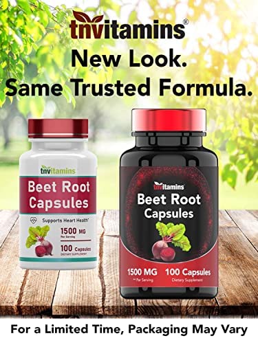 Beet Root Capsules | 1500 Mg - 100 Capsules | Beet Root Powder Extract Capsules | Supports Cardiovascular & Heart Health* | Non-GMO & Gluten-Free | Produced in the USA | TNVitamins