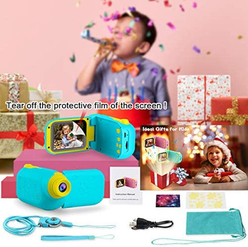 GKTZ Kids Camera for Boys, Digital Video Camcorder Children Camera Birthday Gift Toys for Boys and Girls Age 3 4 5 6 7 8 9, Toddler Boys Camera with 32GB SD Card - Light Blue