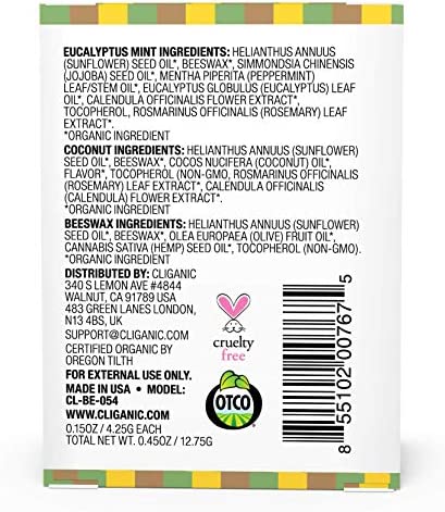 Cliganic USDA Organic Lip Balm Set - 3 Flavors - 100% Natural Moisturizer for Cracked & Dry Lips