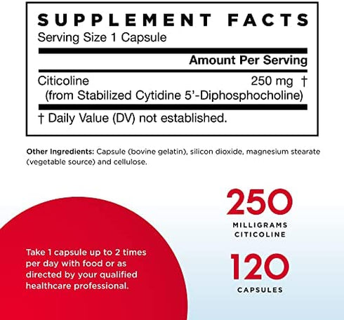 Jarrow Formulas Citicoline (CDP Choline) 250 mg - 120 Capsules - Supports Brain Health & Attention Performance - Up to 120 Servings ( Packaging May Vary )