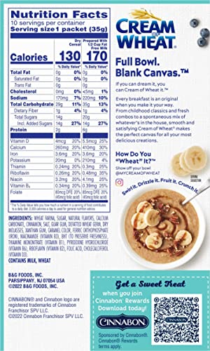 Cream of Wheat Instant Hot Cereal, Cinnabon, 1.23 Ounce, 10 Packets