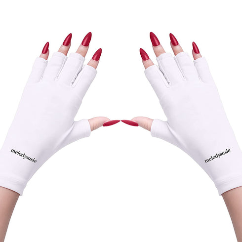 MelodySusie UV Glove for Gel Nail Lamp, Professional UPF50+ UV Protection Gloves for Manicures, Nail Art Skin Care Fingerless Anti UV Glove Protect Hands from UV Harm (White)