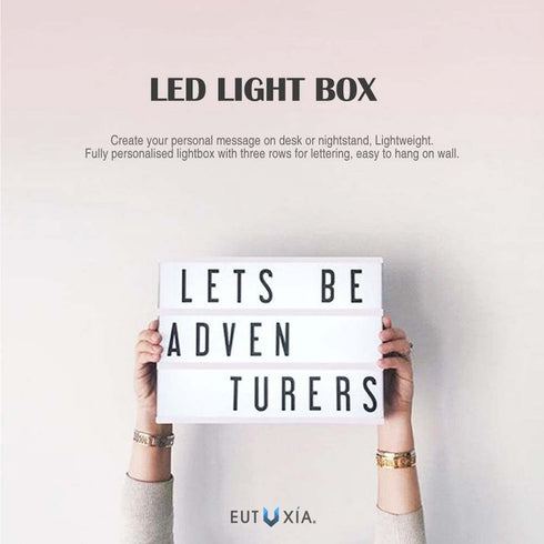 Eutuxia Cinematic Light Box with Letters - LED Light Box, Room Decor Sign, Marquee Light Up Sign - Personalized A4 White LED Letter Box with Light Up Letters (2 PK)