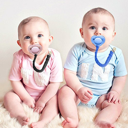 Pacifier Clip for Boys - 4 Pcs Pacifier Holder Leash for Girls, Soft Braided Pacifier Clips 100% Handmade Fits All Pacifiers, Modern Unisex Binky Holder(Green/Jewel Blue/Navy Blue/Gray)