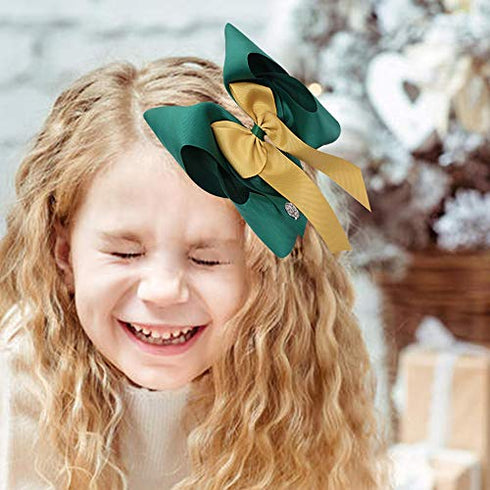4 Pcs Large Christmas JOJO Hair Bows, 8 Inch Handmade Grosgrain Ribbon Alligator Clip Hair Accessories for Gifts 1