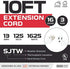 10 Ft White Extension Cord - 16/3 Durable Electrical Cable