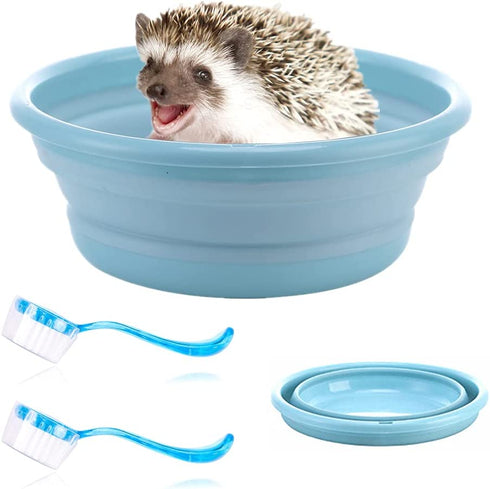WOLEDOE Hedgehog Bath Supplies, Foldable Bathtub and 2 Pack Cleaning Brush Tool - Blue