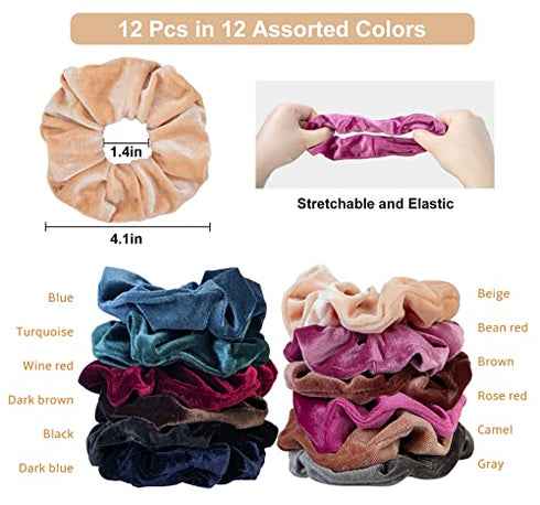 12 Pcs Big Hair Scrunchies Velvet Elastic Hair Bands Scrunchy, Large Hair Scrunchies for Women's Hair, Hair Ties Scrunchie Accessories Valentine's Day Christmas Gifts for Women Teenage Girls