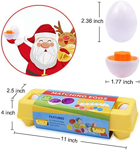 CPSYUB Toddler Toys, 18 Month Toys, Easter Eggs Learning Toys for 1, 2, 3 Year Old Girls / Boys, Montessori Matching Eggs Educational Color & Shape Recognition Skills Gifts Toys BPA Free (12 Eggs)