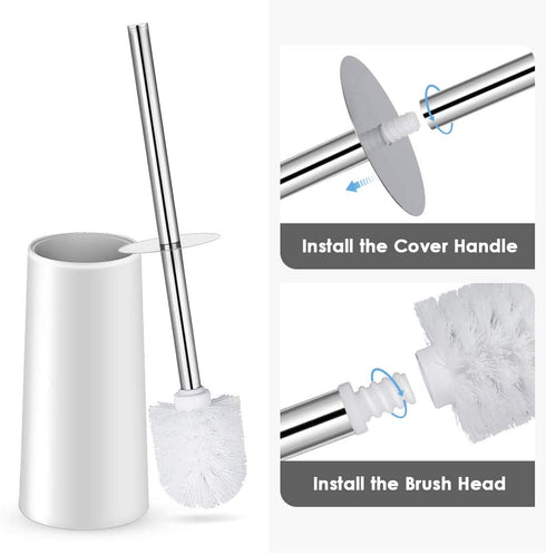 Toilet Brush and Holder, Toilet Bowl Brush with Stainless Steel Handle Durable Bristles Hidden Toilet Scrubber for Toilet Cleaning