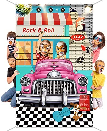 50's Decorations 50's Theme Party Rock and Roll Backdrop Banner Background Photo Booth Props for 1950's Party Decoration