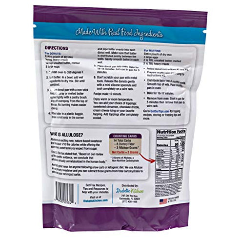 Diabetic Kitchen Cinnamon Keto Donut Mix - Sugar Free Muffin Mix - 3 Net Carbs Gluten Free - 8g Fiber Non-GMO No Artificial Sweeteners or Sugar Alcohols