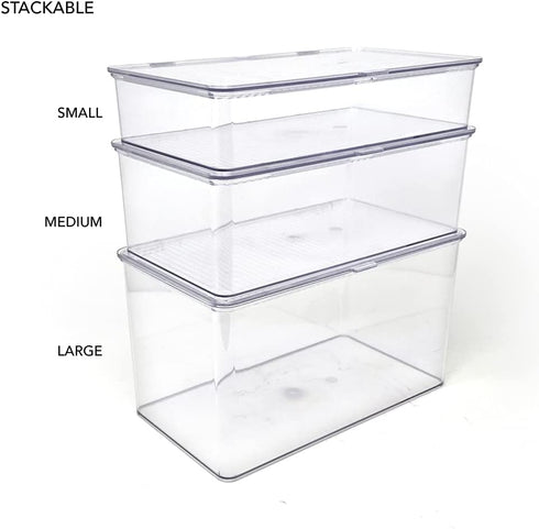 Isaac Jacobs Medium Stackable Organizer Bin (10.75? x 6.5? x 3.7?) w/ Hinged Lid, Clear Storage Box, Home, Office, School, Fridge, Bathroom, Kitchen, Pantry Container, BPA-Free, Food Safe (Medium, Clear)