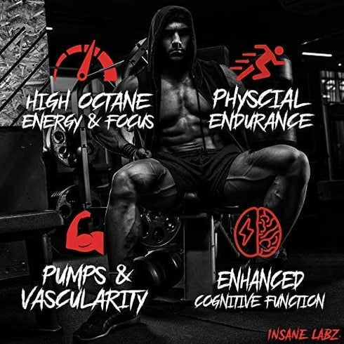 Insane Labz Psychotic Black Edition Mid Stimulant Pre Workout Powder, Energy Focus Pumps, Loaded with Creatine Beta Alanine Taurine Fueled by AMPiberry, 35 Servings Watermelon