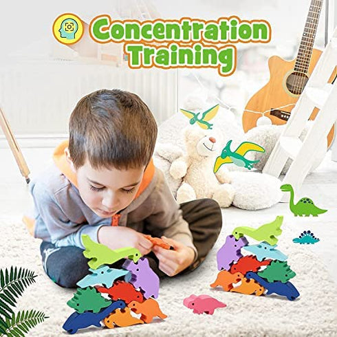 Dinosaur Stacking Toys for Kids 3-5, Wooden Building Blocks for 4-8 Year Old Boys Girls, Early Educational Montessori Toys for Toddlers, Boys STEM Toys Age 2 3 4 5 for Birthday Gifts