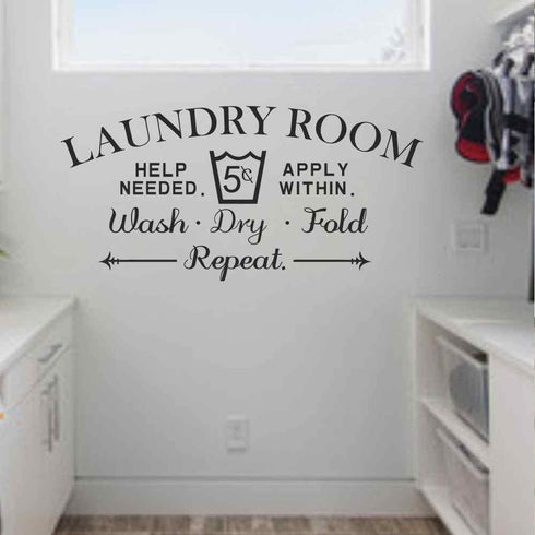 BATTOO Laundry Room Wall Decal - Wash Dry Fold Wall Stickers Laundry Room Decor Laundry Room Sign Vinyl Decal Sticker(Black, 16.5" h x34 w)
