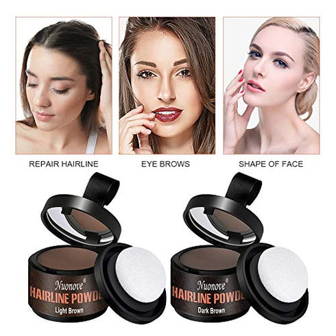 Hairline Powder Hair Line Powder Hair Shadow Touch Up Hair Powder ?Light Brown + Dark Brown? Quick Cover Grey Hair Root Concealer with Puff Touch, Root Cover Up for Thinning Hair, Waterproof, Non-sticky, 2pc