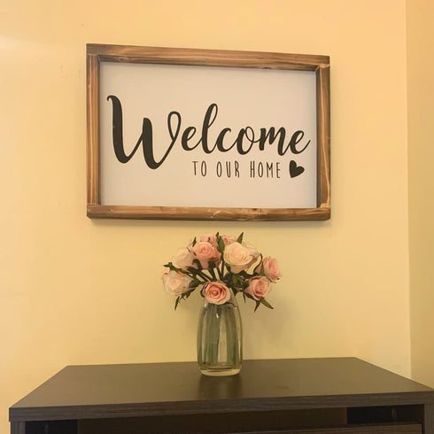 Welcome to Our Home Sign -Rustic Farmhouse Decor for the Home Sign - Wall Decorations for Living Room, Modern Farmhouse Wall Decor, Rustic Wall Hanging Welcome Sign with Solid Wood Frame -11x16 inches