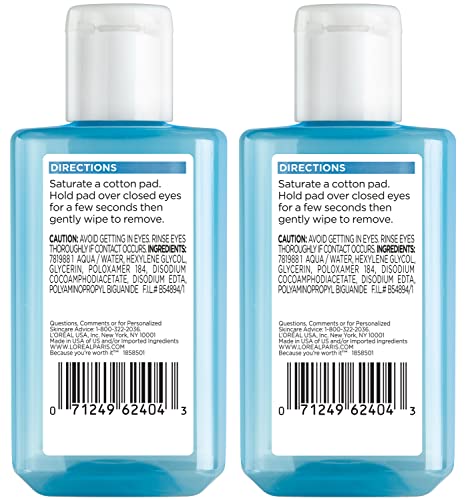 L'Oreal Paris Skin Care Clean Artiste Oil Free Eye Makeup Remover, 4 Fl Oz (Pack of 2)