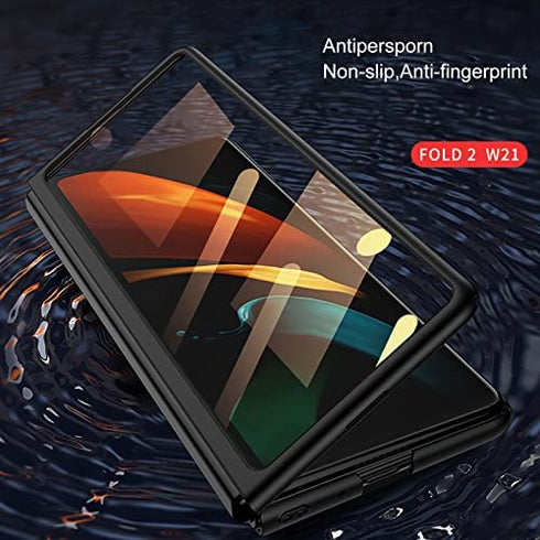Case for Samsung Galaxy Z Fold 2 5G,Case with Glass Tempered Film,Ultra-Thin Anti-Knock Combination Film Hard Matte Cover (Rose Gold)