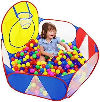 Eocolz Kids Ball Pit Large Pop Up Childrens Ball Pits Tent for Toddlers Playhouse Baby Crawl Playpen with Basketball Hoop and Zipper Storage Bag, 4 Ft/120CM, Balls Not Included