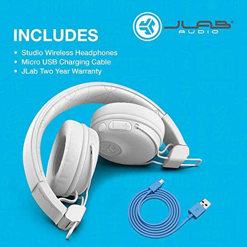 JLab Studio Bluetooth Wireless On-Ear Headphones | 30+ Hour Bluetooth 5 Playtime | EQ3 Sound | Ultra-Plush Faux Leather & Cloud Foam Cushions | Track and Volume Controls | White