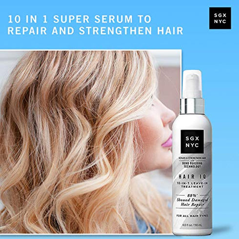 SGX NYC Hair IQ - 4 Fl Oz - For All Hair Types - 10-in-1 Leave In Treatment for Damaged Hair - Infused with Biotin and Hyaluronic Acid - Exclusive Bond Technology to Strengthen and Repair Hair Damage
