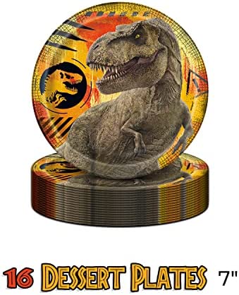 Jurassic World and Dinosaur Party Supplies for 16 | Paper Plates, Cups, Napkins, Table Cover | Jurassic Park Birthday Party Supplies