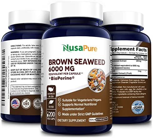 Brown Seaweed Extract 6,000 mg with Bioperine - 200 Veggie Capsules (100% Vegetarian, Non-GMO & Gluten Free)