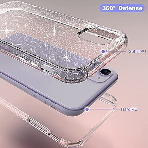 IDYStar iPhone 11 Case Glitter Clear for Girls, Hybrid 2 in 1 Shockproof Heavy Duty Protection Shock Resistant Durable Slim Fit Cover for iPhone 11 6.1 Inch, Glitter Clear