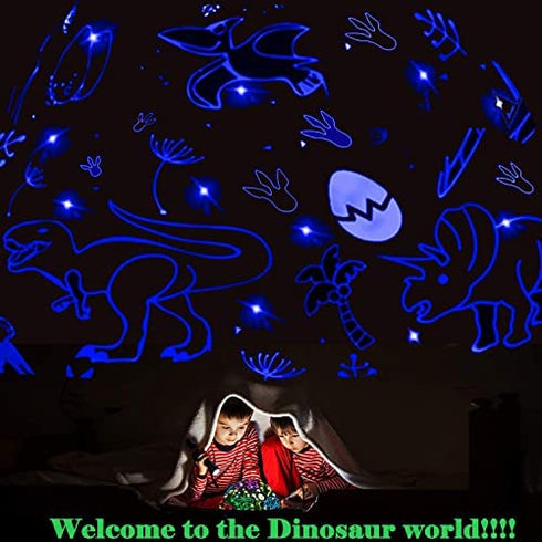 HONGID Dinosaur Night Light for Kids,Night Light Projector Built-in 12 Light Songs 360 Degree Rotating 16 Colorful Lights for Children Kids Birthday, Parties.Baby Stuff