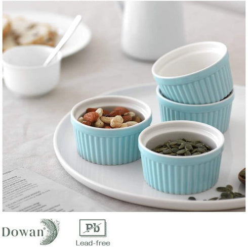 DOWAN Ramekins 6 oz Oven Safe - 6 oz Ramekins for Creme Brulee Souffle, Porcelain Ramekins for Baking, Classic Style Ramekins Bowls, Set of 6, Blue